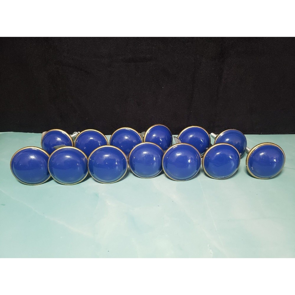 Ceramic Drawer Pull Knobs Round Blue Gold SET of 13 Pcs w Screws *READ* GUC